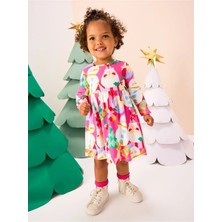 Next Baby Pamuklu Pembe Yılbaşı Desenli Uzun Kollu Elbise