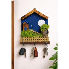 Anı Atölyesi 3 Kancalı  Ahşap Ev Temalı Çiçekli Duvar Anahtarlık ASKISI/25X20 cm