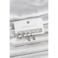 Hatıra Kutusu 316L Çelik Gümüş Renk Kalp Detaylı Kadın Küpe Seti - Lisinya