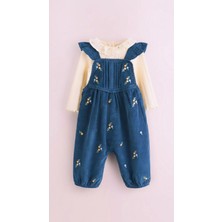 Next Baby Pamuklu Lacivert Desenli Salopet Body Zıbın Set