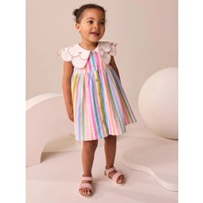 Next Baby Pamuklu Pembe Kalp Yaka Kısa Kollu Gökkuşağı Elbise