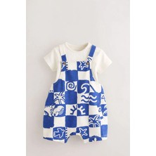 Next Baby Mavi Baskılı Kısa Kollu Salopet Body Zıbın Set