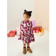 Next Baby Pamuklu Bordo Tavşan Desenli Uzun Kollu Elbise