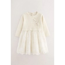 Next Baby Pamuklu Ekru Occasion Uzun Kollu Örme Kazak Elbise