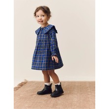 Next Baby Pamuklu Lacivert Ekoseli Uzun Kollu Elbise