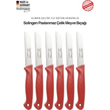 Solingen Profesyonel Kırmızı Meyve Bıçağı Ultra Keskin Paslanmaz Çelik Mutfak Bıçağı 6'lı Set