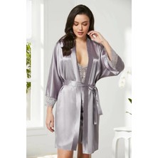 Pierre Cardin Saten Dantelli Gecelik Sabahlık Takım 4280 Royal