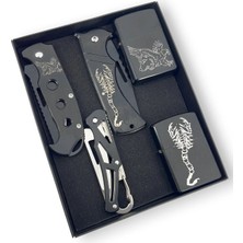 SürLaz 5 Parça Hobi Doğum Günü Hediye Seti Akrep ve Kurt Kartal Desenli Çakı ve Çakmak 5 Parça Süper Set