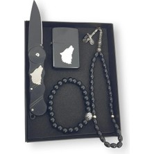 SürLaz 4 Parça Tespih Bileklik Kurt Motifli Çakı ve Çakmak Özel Seri Doğum Günü Hediyesi