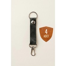 Pepuza 4 Adet Hakiki Deri - Çıtçıtlı ve Kancalı Big Anahtarlık - Yeşil