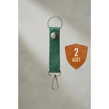 Pepuza 2 Adet Hakiki Deri - Çıtçıtlı ve Kancalı Big Anahtarlık - Su Yeşili