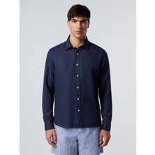 North Sails Regular Fit Geniş Yaka Nakış Detaylı %100 Keten Gömlek