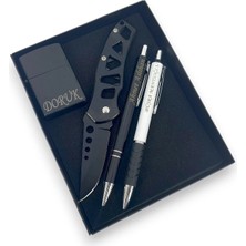 SürLaz 4 Parça Set Doğum Günü Hediyesi 2 Isme Özel Tükenmez Kalem Isme Özel Çakı ve Çakmak Kutulu