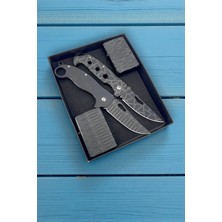 SürLaz Gravür Desen Serisi 4 Parça Hediyelik Set Gravür Desenli Özel Üretim 2 Cep Çakı 2 Çakmak Kutulu Set
