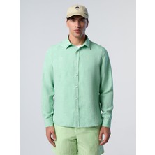North Sails Regular Fit Geniş Yaka Nakış Detaylı %100 Keten Gömlek