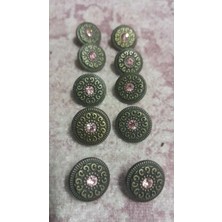 ILCARE Antık Sarı Kaplama Taşlı Metal Düğme 25 Boy 15 mm 10 Adet