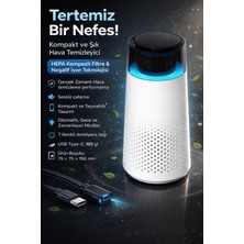 Ervinay Araç ve Masaüstü Hava Temizleyici Hepa Filtre Negatif Iyon 7 Renk Ambiyans Işığı USB Şarjlı Kompakt
