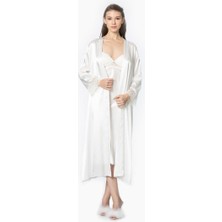 Pierre Cardin Ekru Uzun Saten Sabahlık Gecelik Set 4370