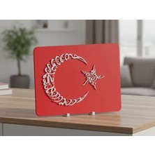 Türk Bayrağı & Bismillah Hat Sanatı – Dekoratif Rahle | Masaüstü Biblo | Islami Ev ve Ofis Hediyesi | Kırmızı