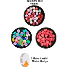 Esranın Dünyası 90 Adet 10 mm Polimer Kil Fimo Boncuk Takı Bileklik + 5 Metre Misina Hediye - Deniz - Kalp - Yuvarlak