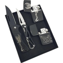 SürLaz 4 Parça Doğum Günü Hediyesi Figürlü Katlanır Çakı ve 2 Benzinli Çakmak Isim Yazılabilir