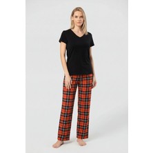 Türen Kadın Ekoseli Pijama Takımı T3618/TURUNCU 2