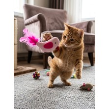Kedi Oyuncağı Renkli Tüylü Kedi Oyuncağı Peluş Kuş Figürlü - Içgüdü Geliştirici Avcılık Egzersizi