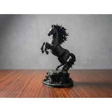 Marchen Collection - Modern Siyah Şahlanan At Heykeli - 3D Tasarım Masa Üstü Aksesuar 12cm