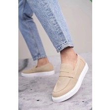Mirglart BA0580 Bağcıksız Kuşaklı Yüksek Taban Krem Süet Erkek Ayakkabı