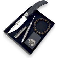 SürLaz Isme Özel El Yapımı Dövme Çelik Çakı Bileklik Benzinli Çakmak Touchpen Tükenmez Kalem