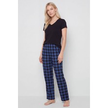Türen Kadın Ekoseli Pijama Takımı T3618/MAVI