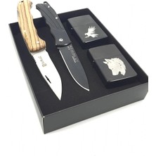 SürLaz El Yapımı Dövme Çelik Çakı & Çelik Cep Çakısı 2 Isme Özel Benzinli Çakmak 4 Parça