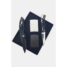 SürLaz 2 Desenli Benzinli Çakmak 2 Katlanabilir Cep Çakısı Baba Seti Süper Set