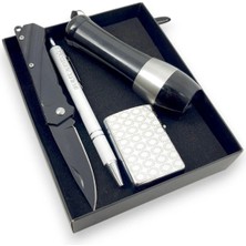 SürLaz 4 Parça Hediyelik Set El Feneri Isme Özel Kalem Desenli Çakmak ve Isme Özel Cep Çakısı Kamp Seti