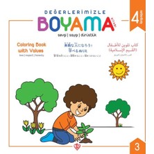 Değerlerimizle Boyama Kitabı - Sevgi Saygı Dürüstlük - Arapça-Ingilizce-Japonca-Türkçe
