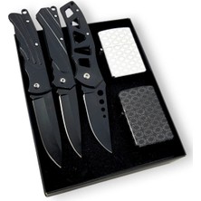 SürLaz 5 Parça Doğum Günü Hediyesi Sevgili Seti 3 Katlanabilir Cep Çakı & 2 Desenli Çakmak Isim Yazılabilir