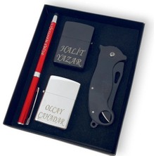 SürLaz 4 Parça Süper Doğum Günü Hediyesi Isme Özel Kırmızı Touchpen Kalem Katlanabilir Çakı 2 Çakmak