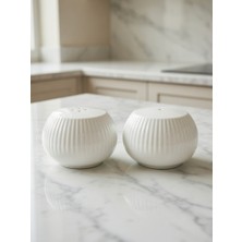 Decovio 2'li Çizgili Modern Tarz Porselen Tuzluk Karabiberlik Set