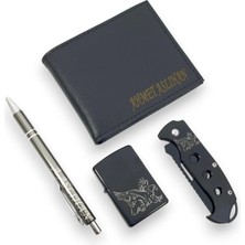 SürLaz 4 Parça Doğum Günü Seti Isme Özel Çakmak Çakı Cüzdan ve Tükenmez Kalem Deluxe Set