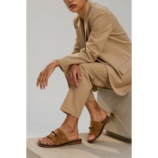 Stilbagshoes Billie Ithal Toka Detaylı Hakiki Deri Kadın Terlik Taba