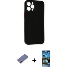 İlk El Grup Ieg™ iPhone 12 Pro Max Yadigar Yansıma Serisi - Siyah 34D Izgaralı Cam + Gold Metal Kamera Lens Koruma Cam