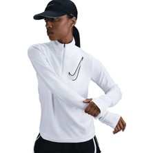 Nike Swoosh Dri-Fıt Çeyrek Fermuarlı Beyaz Kadın Antreman Üstü