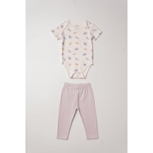 Hafy Baby Kelebek Desenli, Lila Kız Bebek Takımı - Fitilli Body ve Pijama Altı Seti