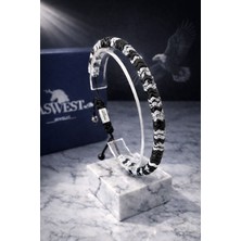 EastWest 925 Ayar Gümüş Hematit Doğaltaş Siyah Beyaz Kartal Bileklik Beliktaş Bjk