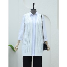 Moda Morfo Ajurlu Yelek  -Ekru