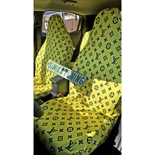Şimika Lv Desen Xl Sarı 3D Baskı Otomobil Servis Kılıfı Ön ve Arka 4parça Takım 1.kalite Likrali Penye Yıkanabilir Her Araca Uyumlu