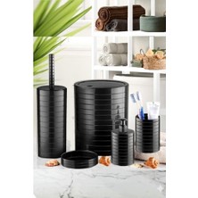 Dystopia 5 Parça Lüx Banyo Seti Siyah Renkli Dekoratif Yuvarlak Kapak Çöp Kovası Fırça Seti