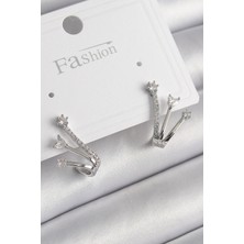 Solenya Pirinç Gümüş Renk Zirkon Taşlı Kadın Küpe