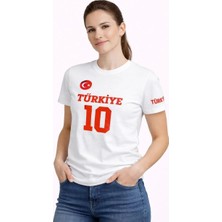 Giyim Center Kadın Türkiye Ay Yıldız Baskılı 10 Numara Forma Tişört Taraftar T-Shirt - Beyaz