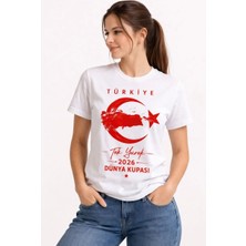 Giyim Center Kadın Türkiye Ay Yıldız 2026 Dünya Kupasi Taraftar Forma T-Shirt - Beyaz